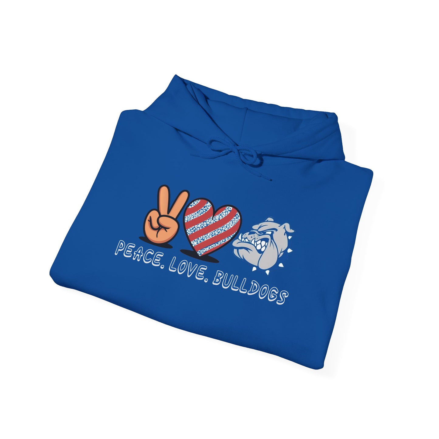 Peace Love Bulldogs Hoodie - Unisex Heavy Blend™ Sweatshirt, Casual Wear, Gift for Dog Lovers, Cozy Sweater, College Spirit Apparel