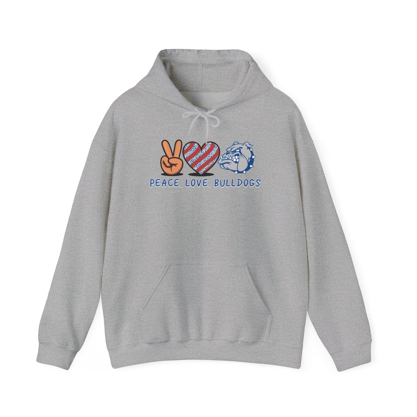 Peace Love Bulldogs Hoodie - Unisex Heavy Blend™ Sweatshirt, Casual Wear, Gift for Dog Lovers, Cozy Sweater, College Spirit Apparel