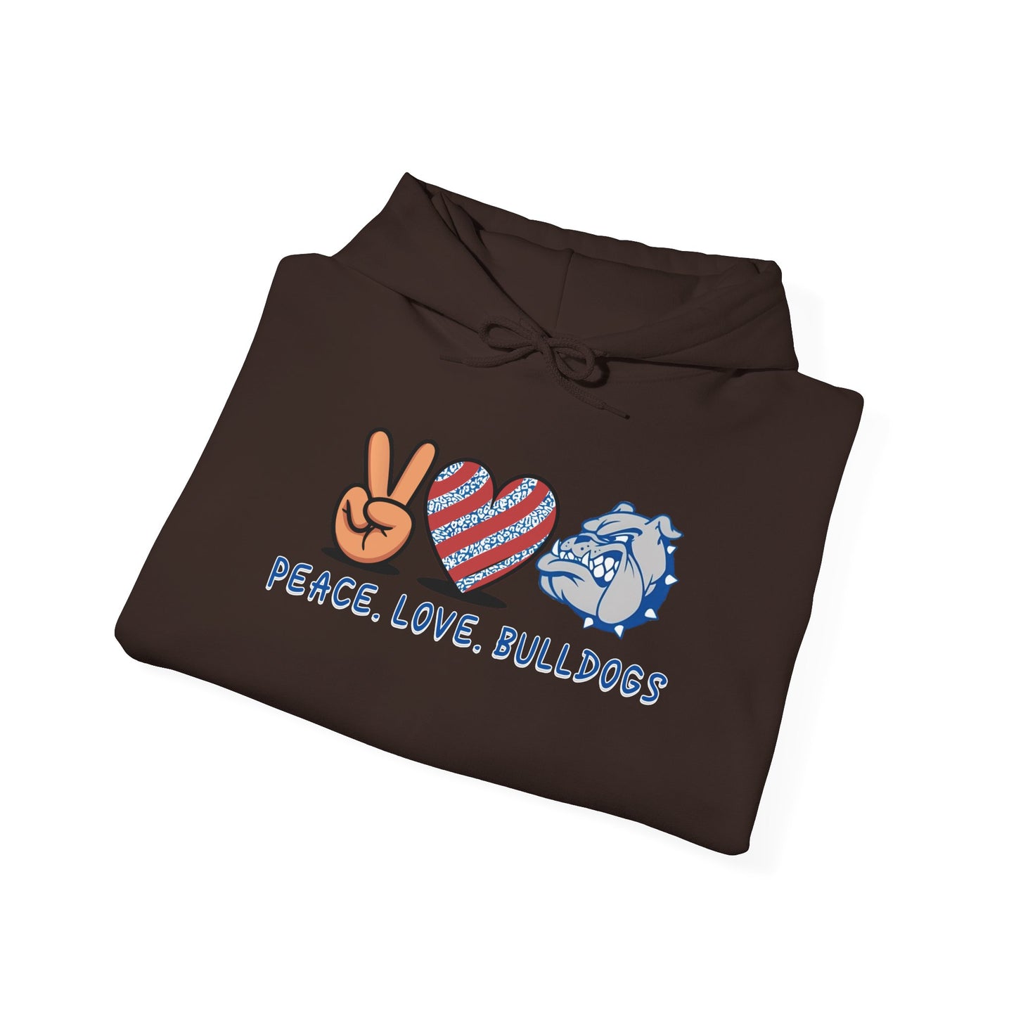 Peace Love Bulldogs Hoodie - Unisex Heavy Blend™ Sweatshirt, Casual Wear, Gift for Dog Lovers, Cozy Sweater, College Spirit Apparel