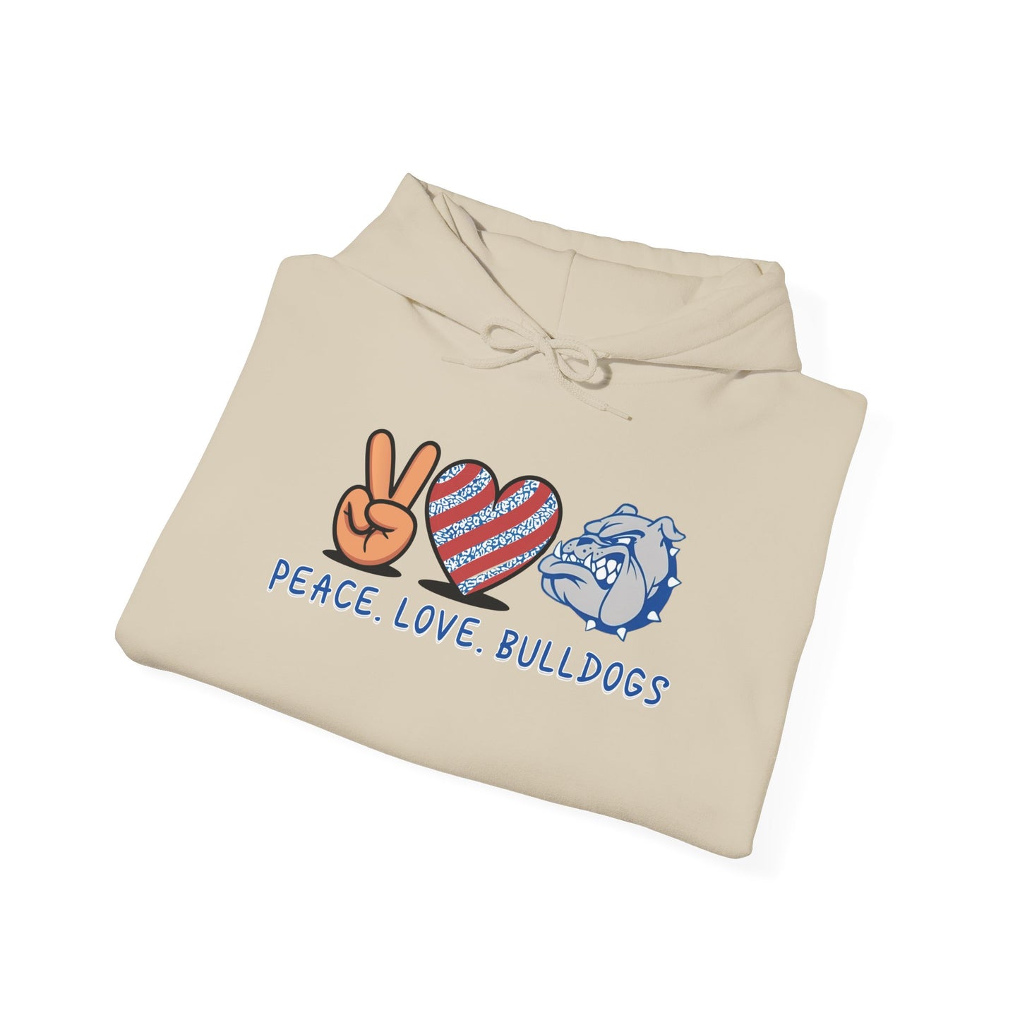 Peace Love Bulldogs Hoodie - Unisex Heavy Blend™ Sweatshirt, Casual Wear, Gift for Dog Lovers, Cozy Sweater, College Spirit Apparel