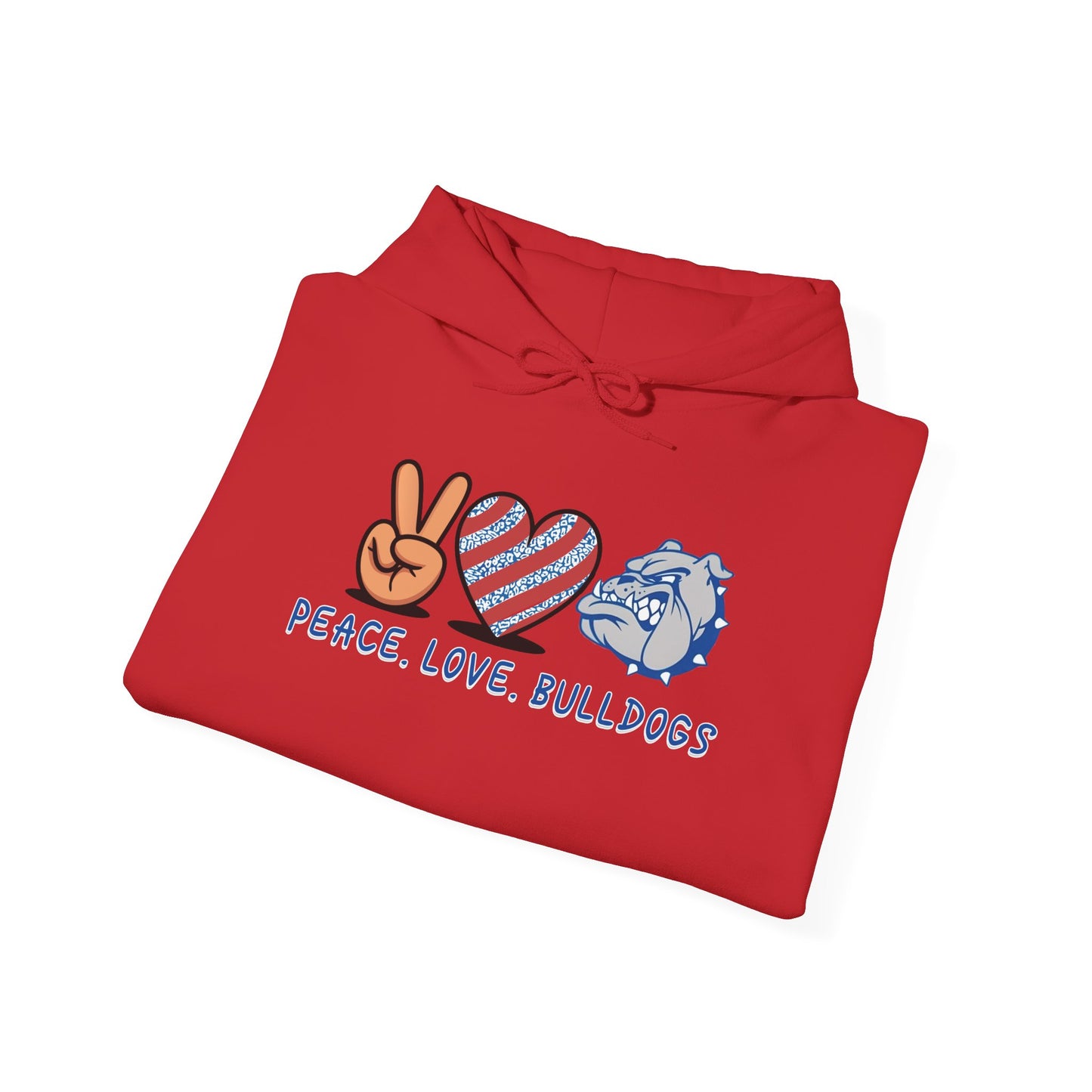 Peace Love Bulldogs Hoodie - Unisex Heavy Blend™ Sweatshirt, Casual Wear, Gift for Dog Lovers, Cozy Sweater, College Spirit Apparel