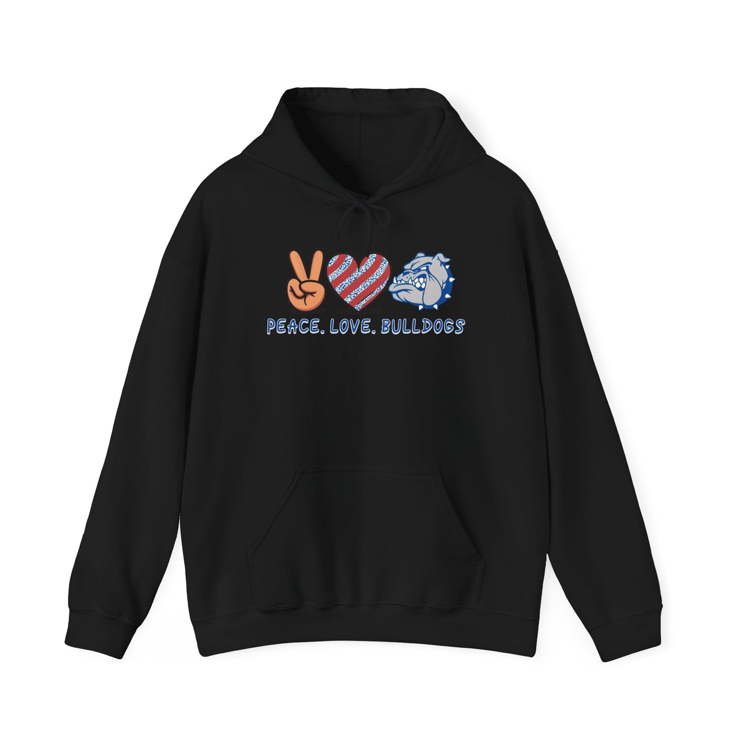 Peace Love Bulldogs Hoodie - Unisex Heavy Blend™ Sweatshirt, Casual Wear, Gift for Dog Lovers, Cozy Sweater, College Spirit Apparel