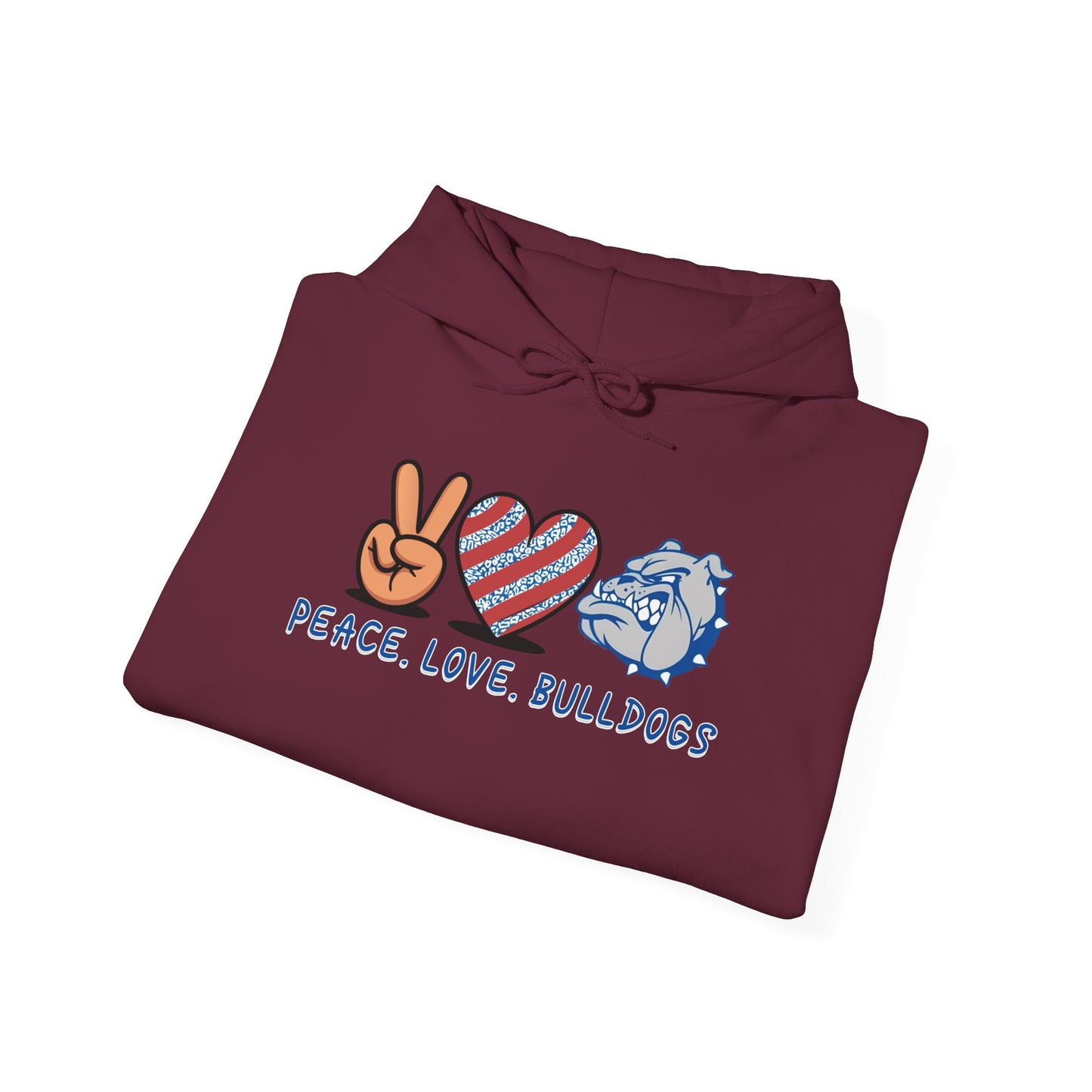 Peace Love Bulldogs Hoodie - Unisex Heavy Blend™ Sweatshirt, Casual Wear, Gift for Dog Lovers, Cozy Sweater, College Spirit Apparel