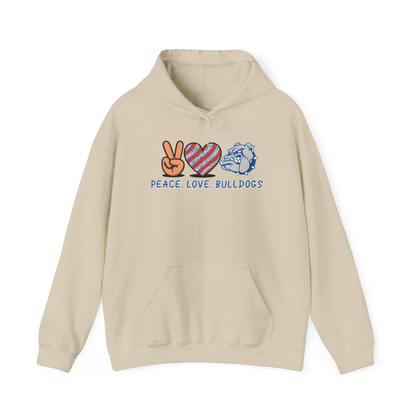 Peace Love Bulldogs Hoodie - Unisex Heavy Blend™ Sweatshirt, Casual Wear, Gift for Dog Lovers, Cozy Sweater, College Spirit Apparel