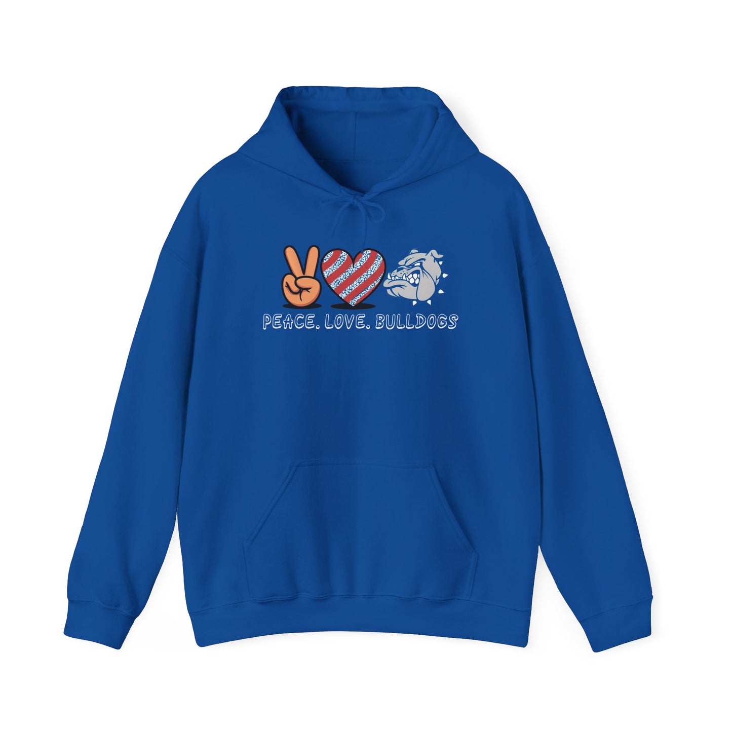 Peace Love Bulldogs Hoodie - Unisex Heavy Blend™ Sweatshirt, Casual Wear, Gift for Dog Lovers, Cozy Sweater, College Spirit Apparel