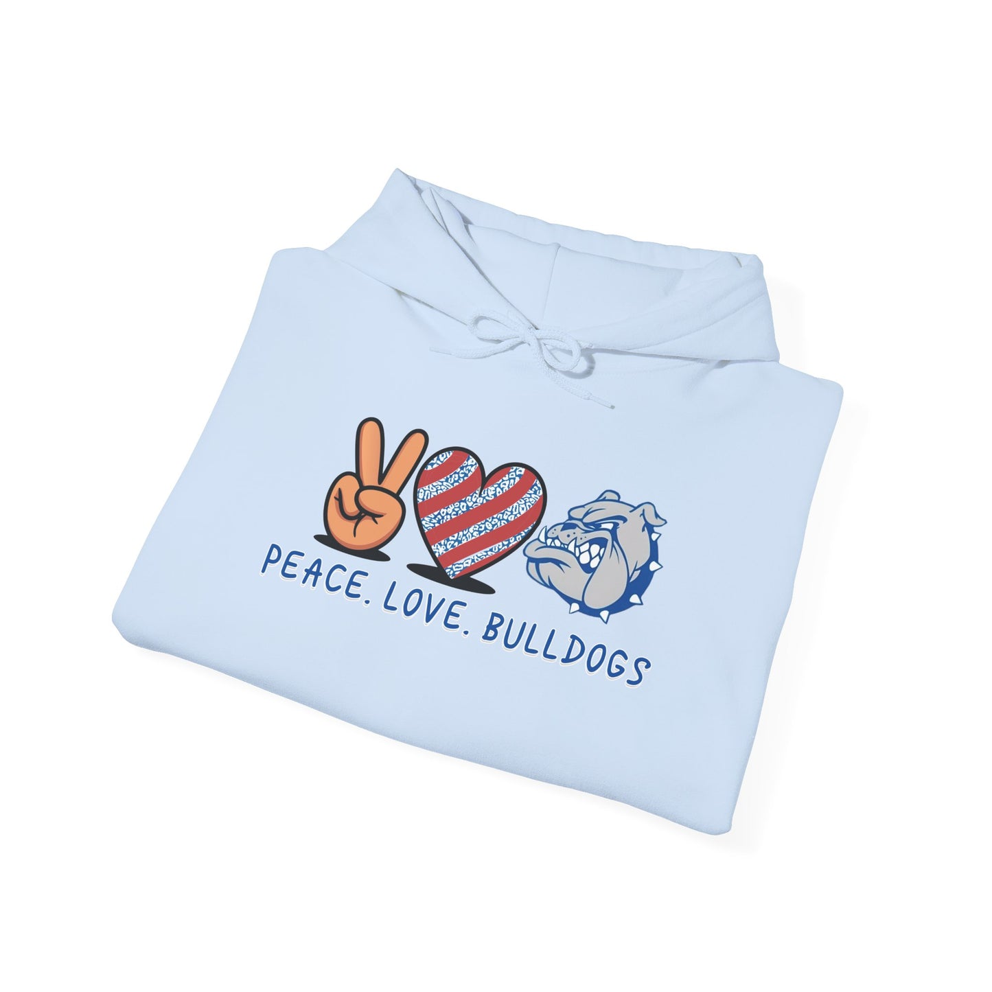 Peace Love Bulldogs Hoodie - Unisex Heavy Blend™ Sweatshirt, Casual Wear, Gift for Dog Lovers, Cozy Sweater, College Spirit Apparel