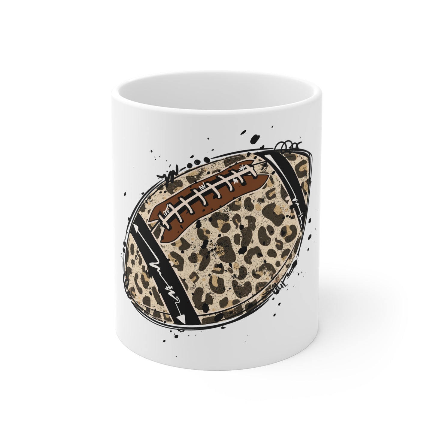Leopard Print Football Mug for Sports Lovers, Gift for Him, Coffee Cup, Tea Mug, Funny Sports Decor, Personalized Gifting