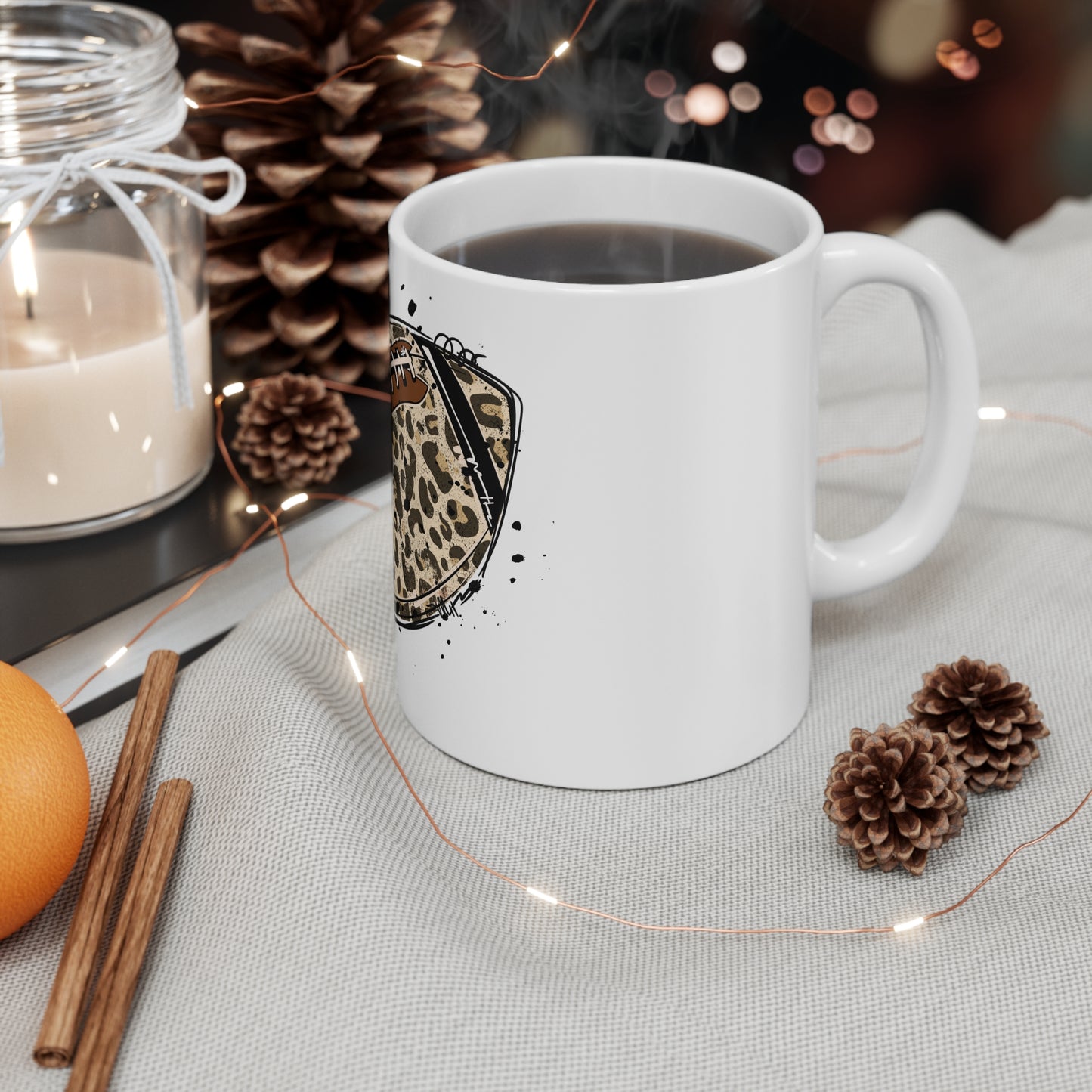Leopard Print Football Mug for Sports Lovers, Gift for Him, Coffee Cup, Tea Mug, Funny Sports Decor, Personalized Gifting