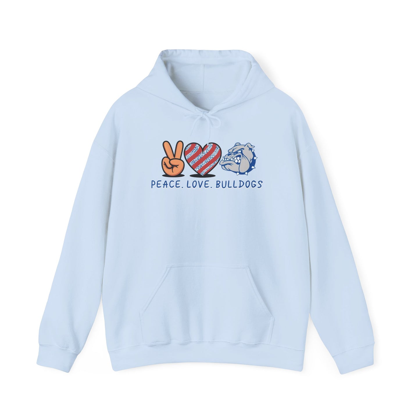 Peace Love Bulldogs Hoodie - Unisex Heavy Blend™ Sweatshirt, Casual Wear, Gift for Dog Lovers, Cozy Sweater, College Spirit Apparel