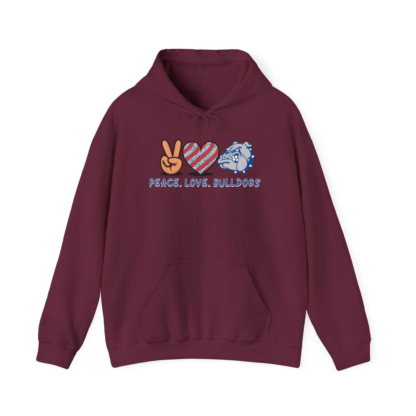 Peace Love Bulldogs Hoodie - Unisex Heavy Blend™ Sweatshirt, Casual Wear, Gift for Dog Lovers, Cozy Sweater, College Spirit Apparel