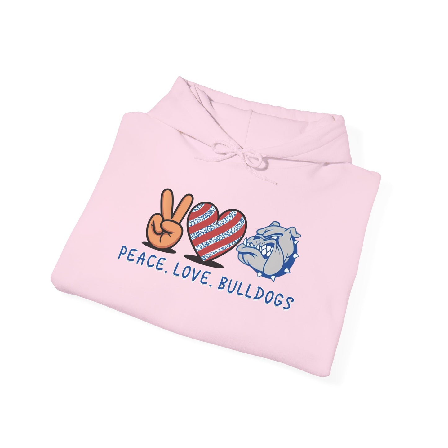 Peace Love Bulldogs Hoodie - Unisex Heavy Blend™ Sweatshirt, Casual Wear, Gift for Dog Lovers, Cozy Sweater, College Spirit Apparel