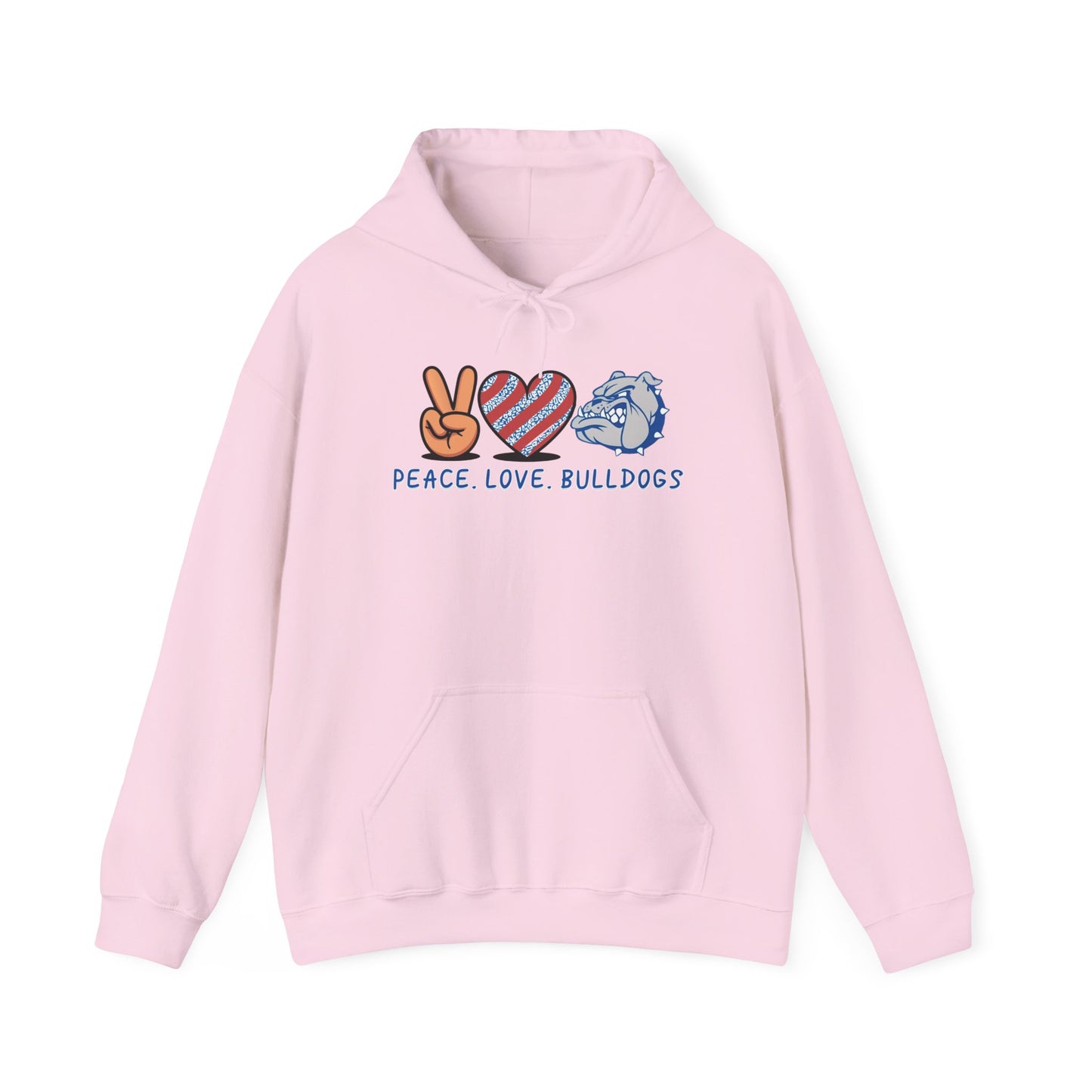 Peace Love Bulldogs Hoodie - Unisex Heavy Blend™ Sweatshirt, Casual Wear, Gift for Dog Lovers, Cozy Sweater, College Spirit Apparel