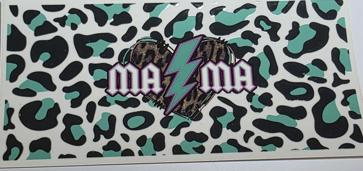 16oz Libbey Glass Can — Mama with Teal Cheetah Print
