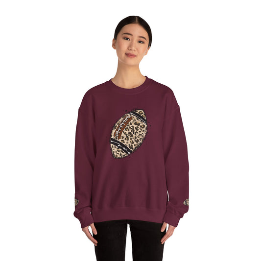 Leopard Print Football Sweatshirt, Cozy Crewneck, Unisex Apparel, Perfect for Game Day, Sports Gift, Fall Fashion