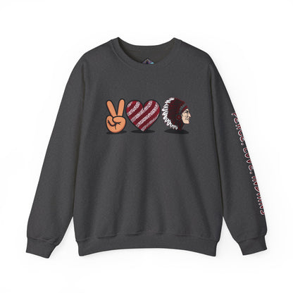 Peace Love Unisex Crewneck Sweatshirt, Sports Apparel, Team Spirit Wear, Cozy Gift for Fans, Casual Game Day Outfit
