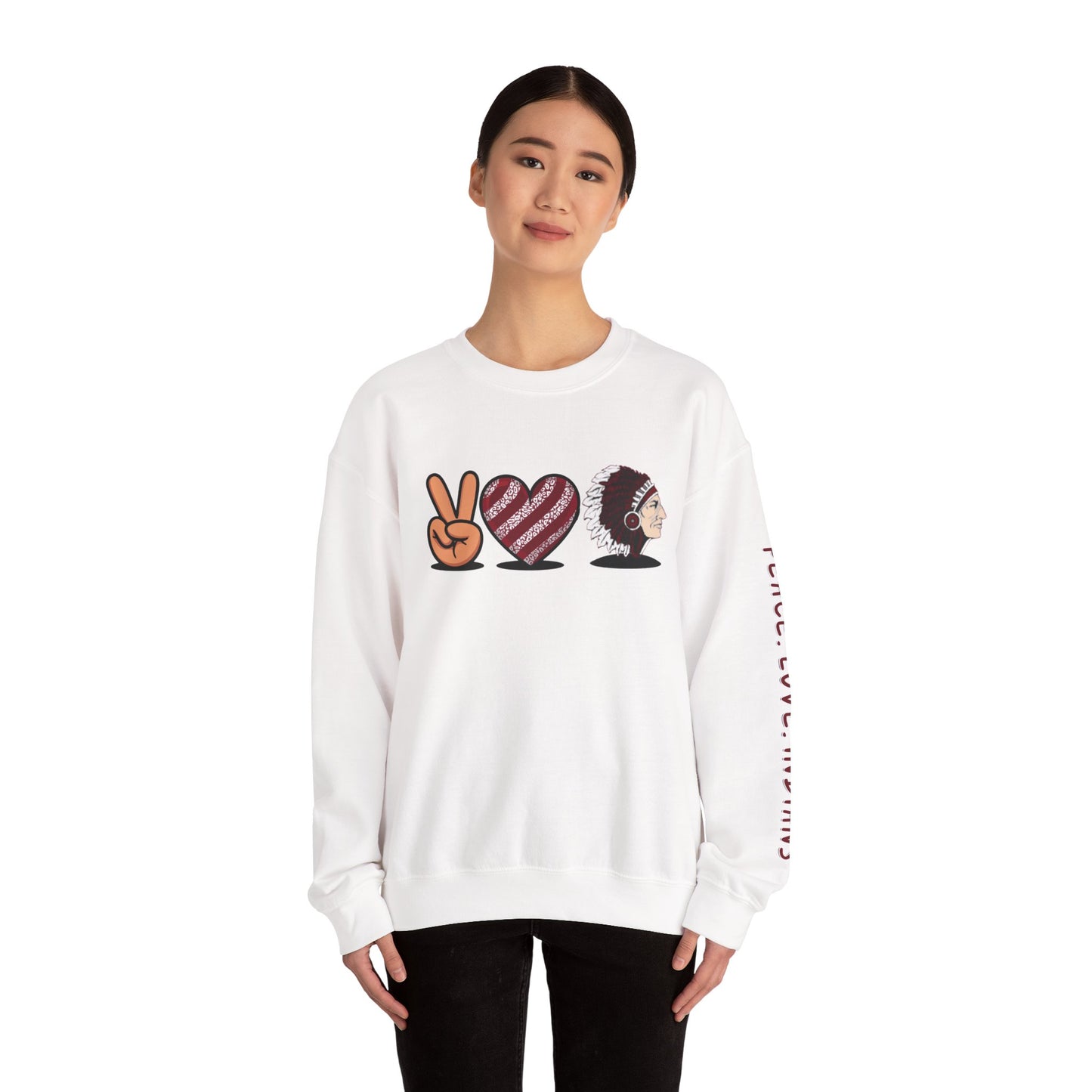 Peace Love Unisex Crewneck Sweatshirt, Sports Apparel, Team Spirit Wear, Cozy Gift for Fans, Casual Game Day Outfit