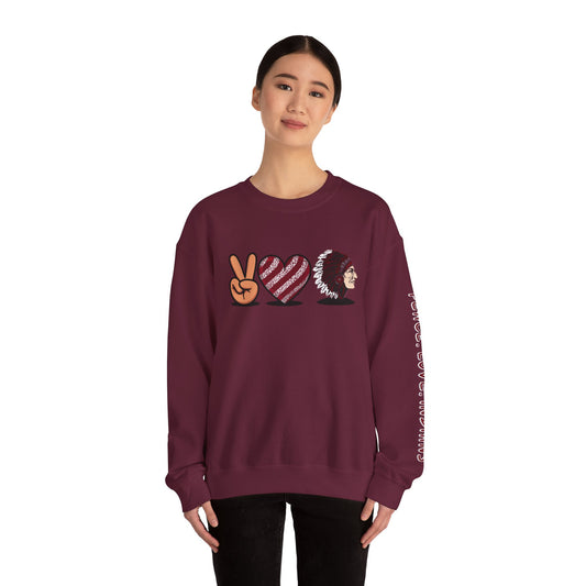 Peace Love Unisex Crewneck Sweatshirt, Sports Apparel, Team Spirit Wear, Cozy Gift for Fans, Casual Game Day Outfit