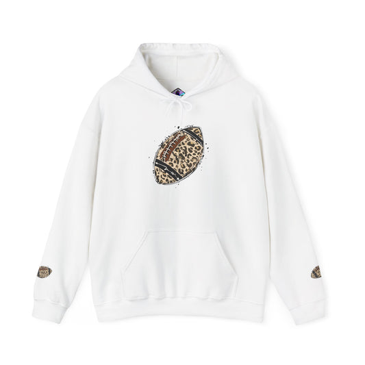 Leopard Print Football Hoodie, Cozy Sweatshirt for Game Days, Unisex Sportswear, Perfect Gift for Fans, Casual Wear, Football Season..