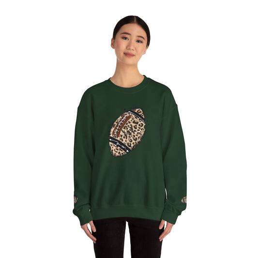 Leopard Print Football Sweatshirt, Cozy Crewneck, Unisex Apparel, Perfect for Game Day, Sports Gift, Fall Fashion