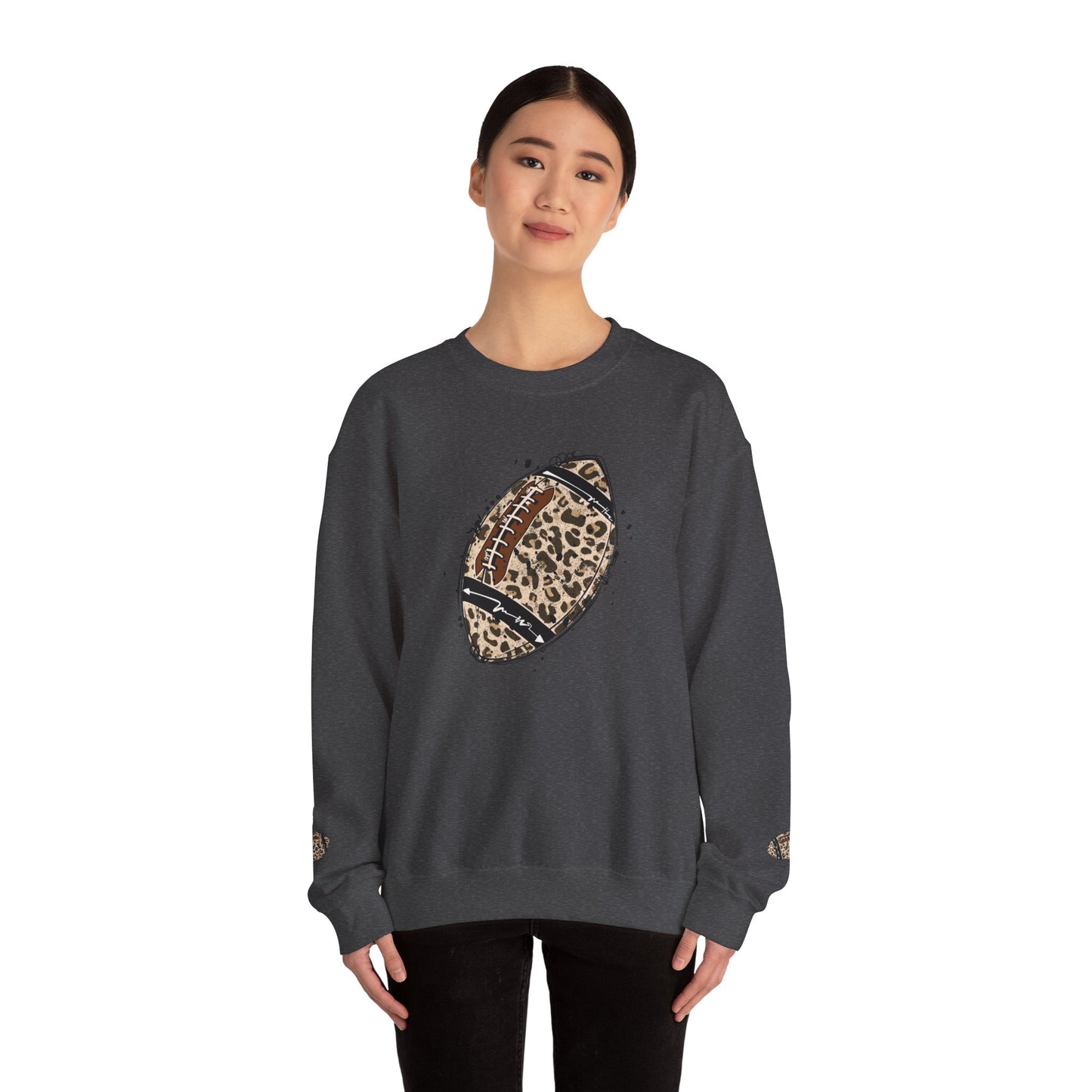 Leopard Print Football Sweatshirt, Cozy Crewneck, Unisex Apparel, Perfect for Game Day, Sports Gift, Fall Fashion