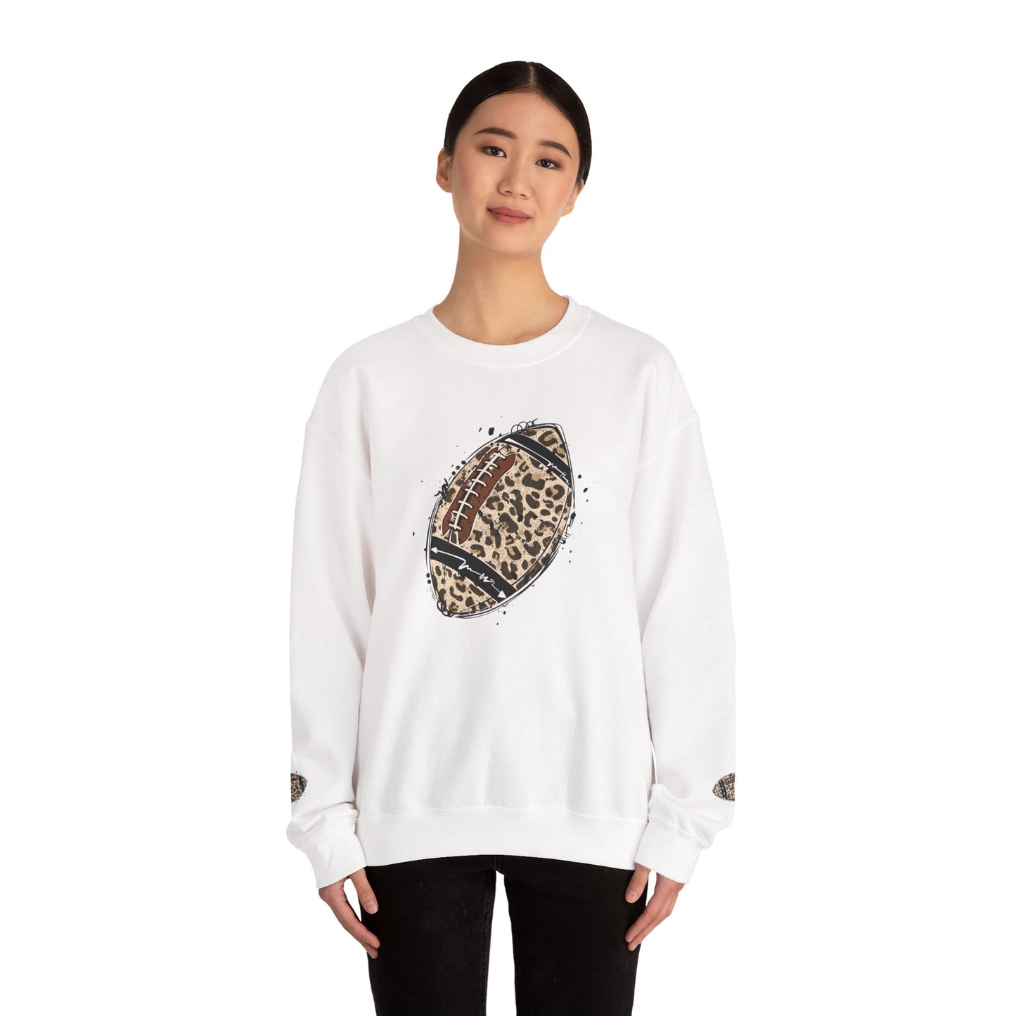 Leopard Print Football Sweatshirt, Cozy Crewneck, Unisex Apparel, Perfect for Game Day, Sports Gift, Fall Fashion