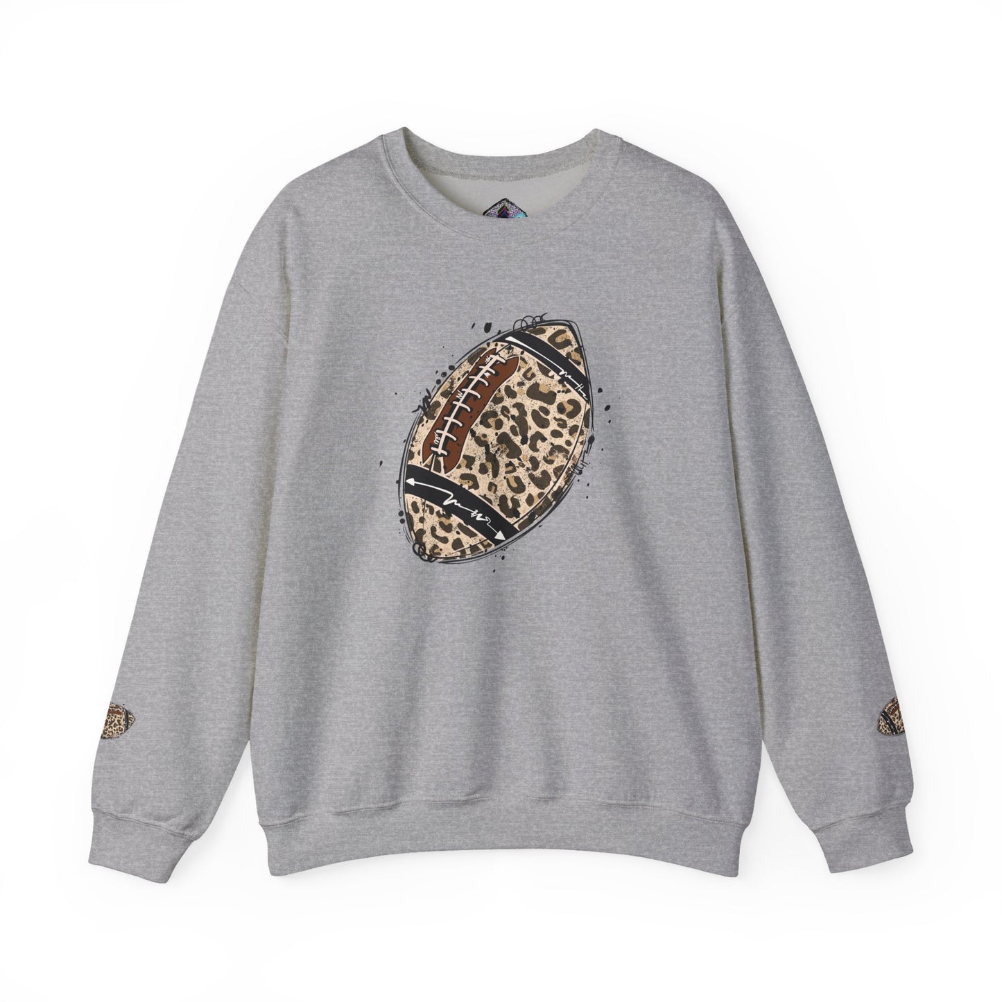 Leopard Print Football Sweatshirt, Cozy Crewneck, Unisex Apparel, Perfect for Game Day, Sports Gift, Fall Fashion