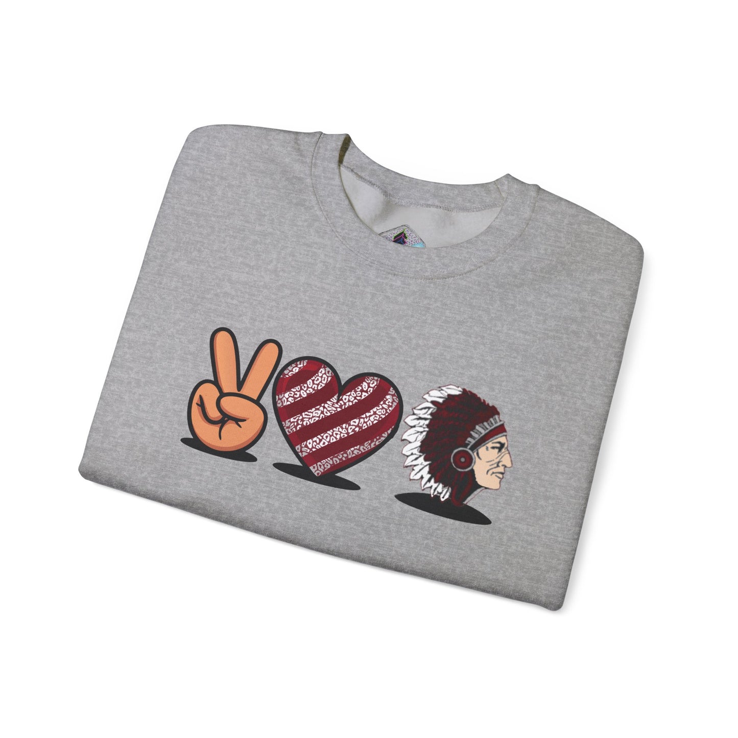 Peace Love Unisex Crewneck Sweatshirt, Sports Apparel, Team Spirit Wear, Cozy Gift for Fans, Casual Game Day Outfit