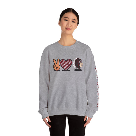 Peace Love Unisex Crewneck Sweatshirt, Sports Apparel, Team Spirit Wear, Cozy Gift for Fans, Casual Game Day Outfit