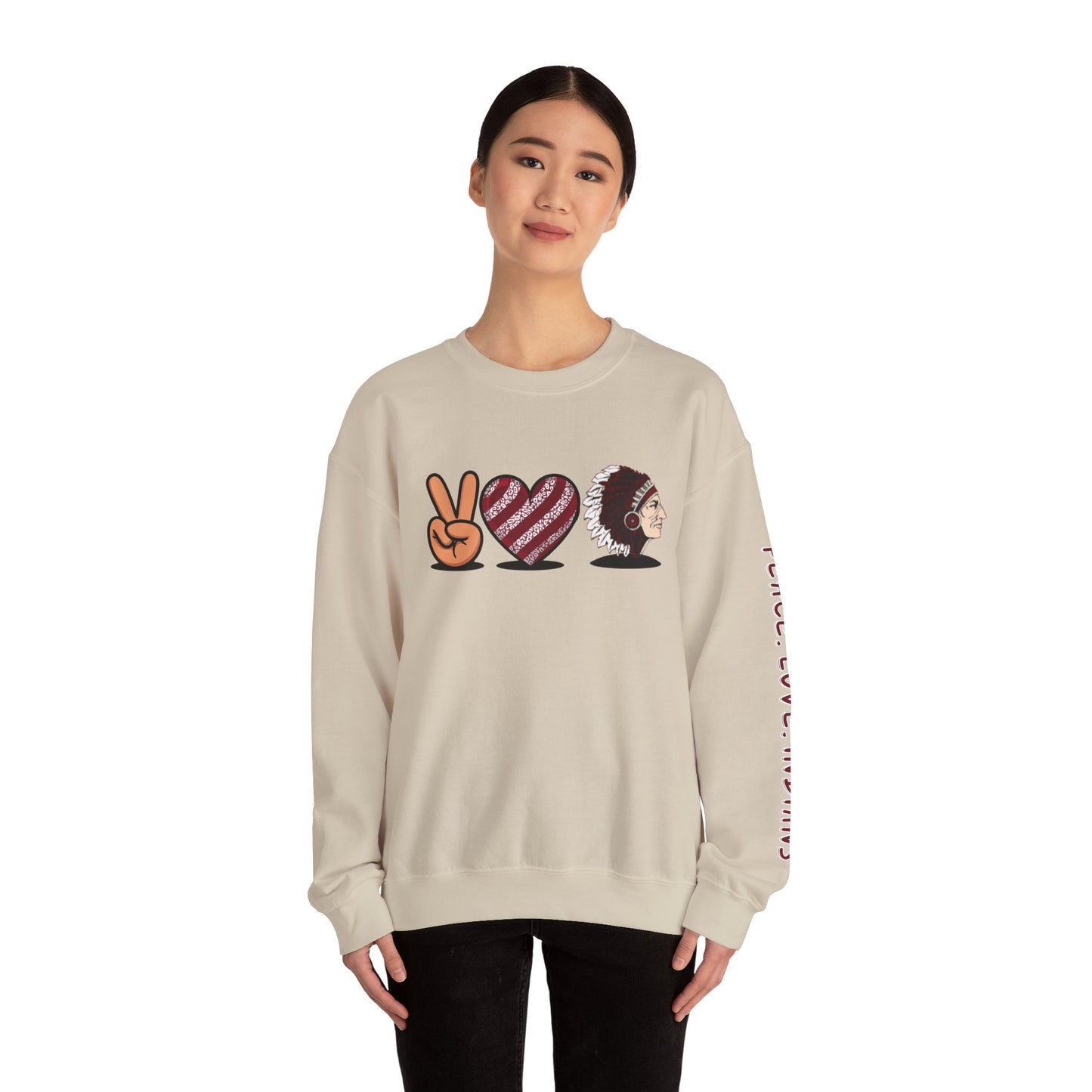 Peace Love Unisex Crewneck Sweatshirt, Sports Apparel, Team Spirit Wear, Cozy Gift for Fans, Casual Game Day Outfit
