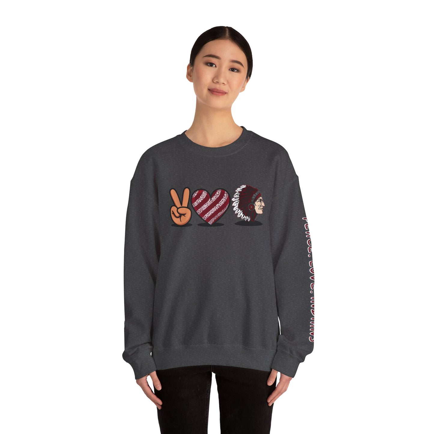 Peace Love Unisex Crewneck Sweatshirt, Sports Apparel, Team Spirit Wear, Cozy Gift for Fans, Casual Game Day Outfit