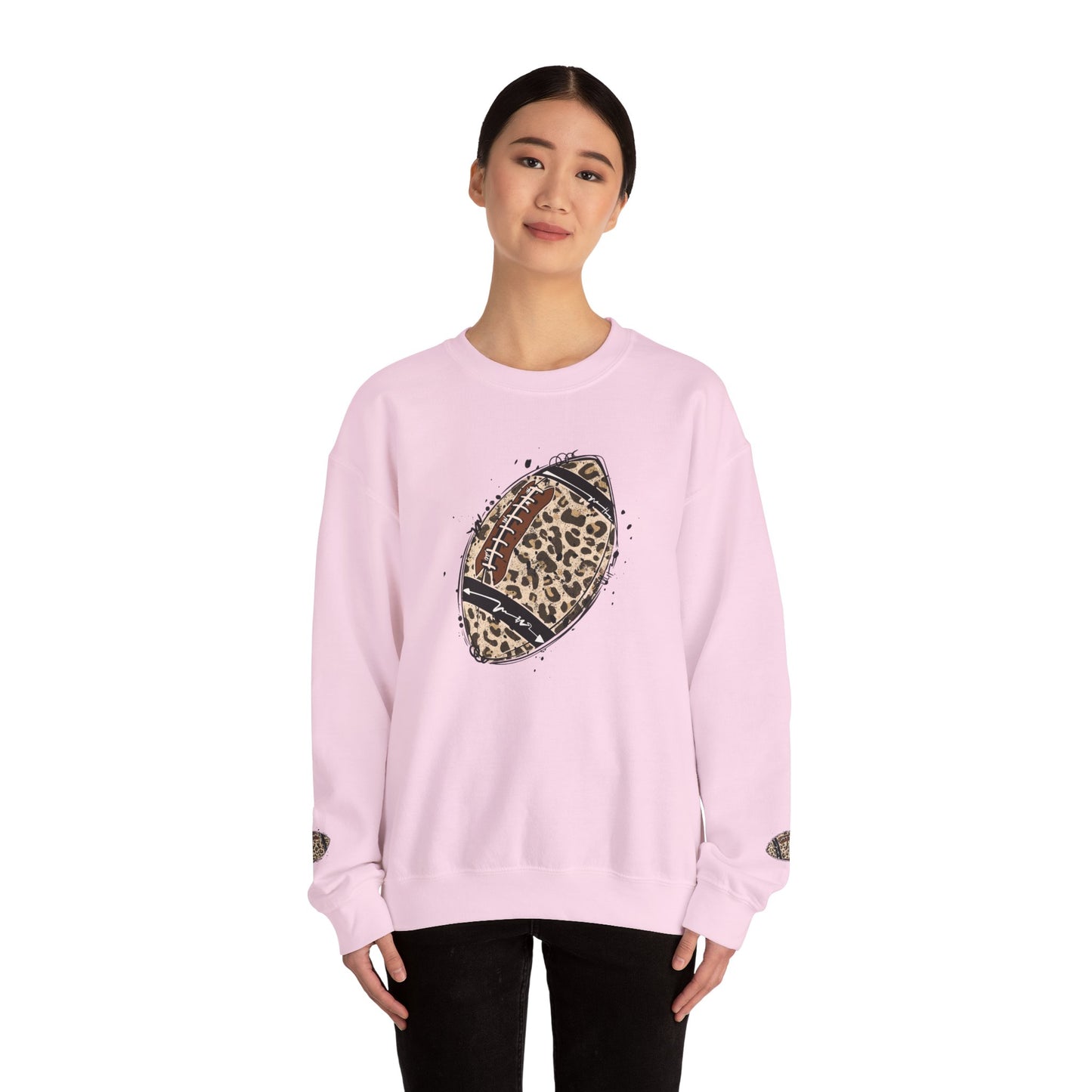 Leopard Print Football Sweatshirt, Cozy Crewneck, Unisex Apparel, Perfect for Game Day, Sports Gift, Fall Fashion